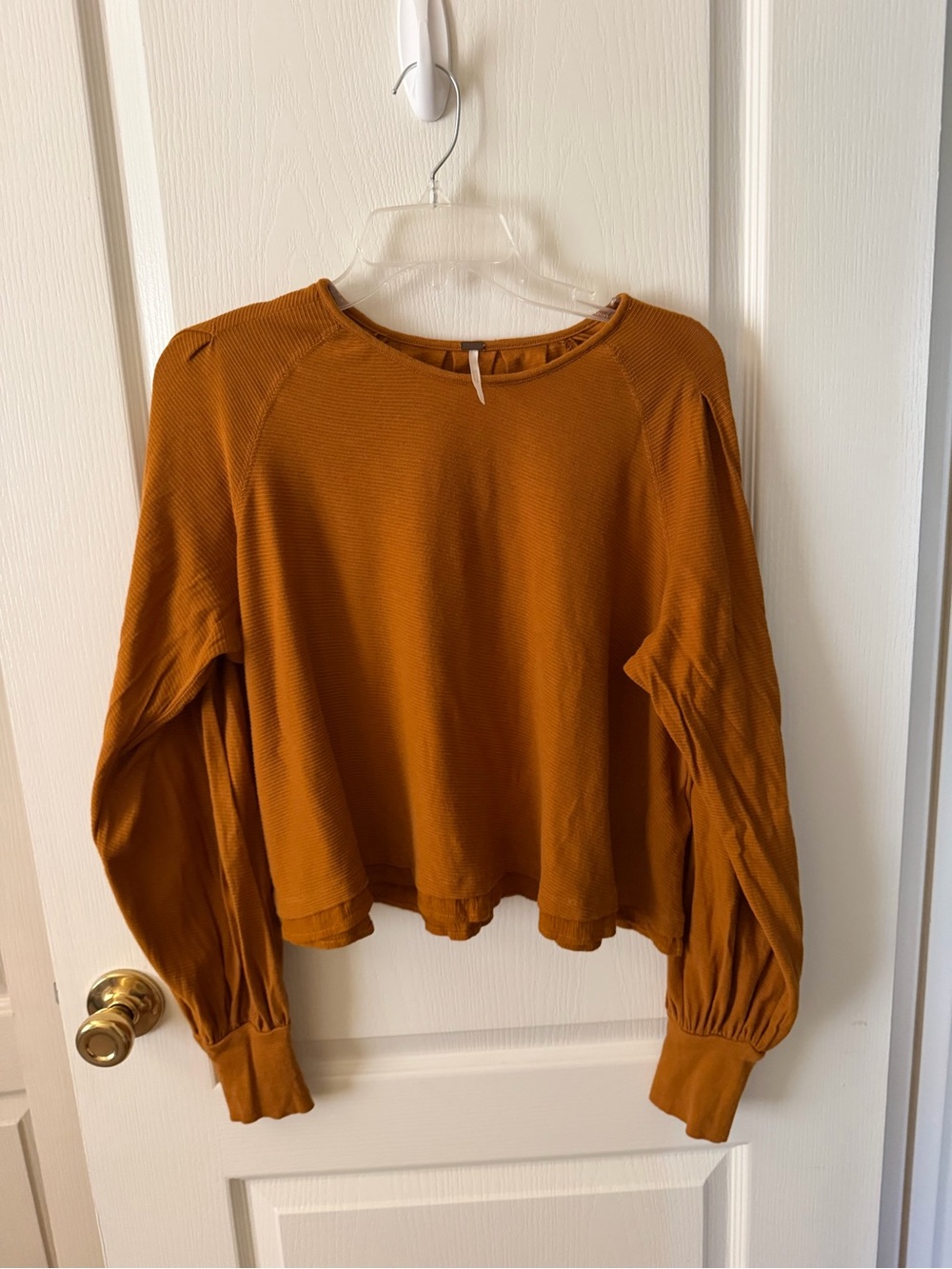 Free People Mustard Ribbed Balloon Sleeve Top Women’s Large
